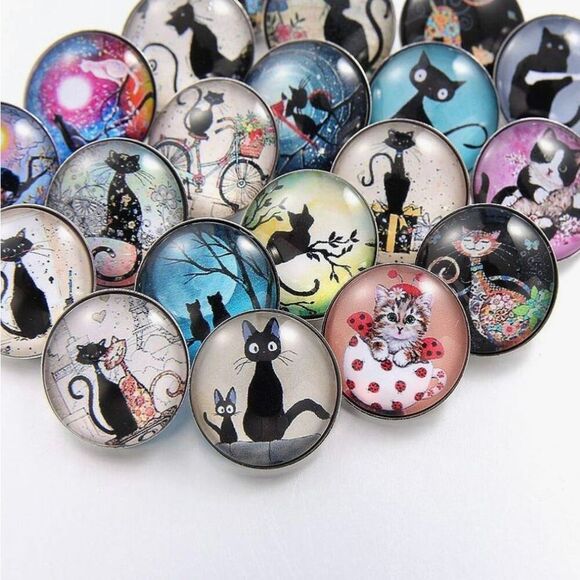20PCS Cat Snap Button Charms Interchangeable For Necklace And Bracelet Glass - Picture 2 of 8